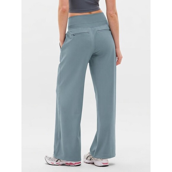 Athleta Pants - Athleta Women's L Soft Venice High Rise Wide Leg Sage Green Zip Pockets READ